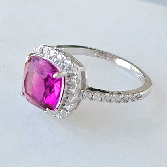 Pink Topaz Cushion Square Gemstone Ring, 925 Sterling Silver Charmed Aroma - Picture 4 of 9